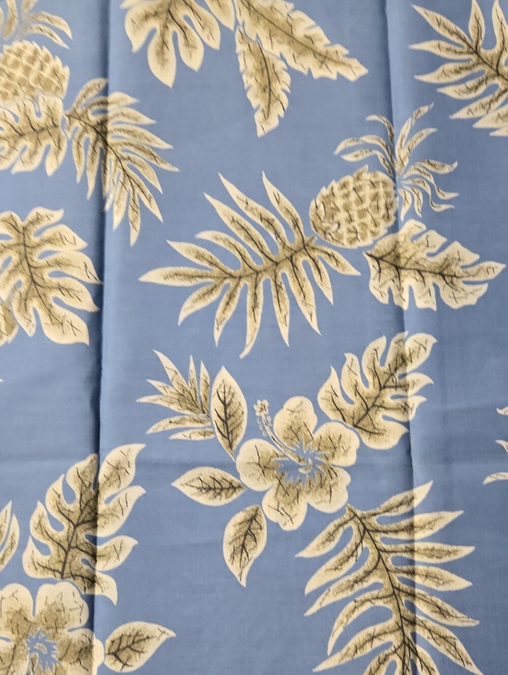 Vntg Blue Tropical Floral Pineapple Design 100% Cotton 1 Yd x 44" NWOT